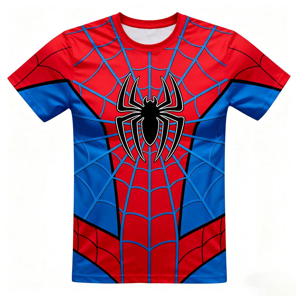 2026 Summer Children's T-shirt Fashion Street Cartoon Spider-Man 3D Quick-Dry Breathable Hydrating Short Sleeve