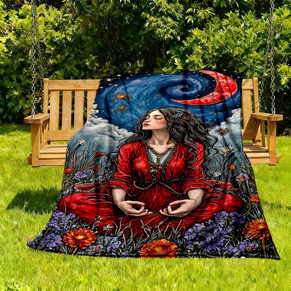1PC Mystical Serene Outdoor Blanket Lightweight Flannel, Soft & Warm, All-Season Use for Sofa, Outdoor, Camping, Living Room, Office79