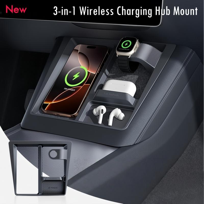 ABS Wireless Charging Hub Mount For Tesla Model Y Juniper & Model 3 Highland 2025 2026 Center Console Organizer Holder