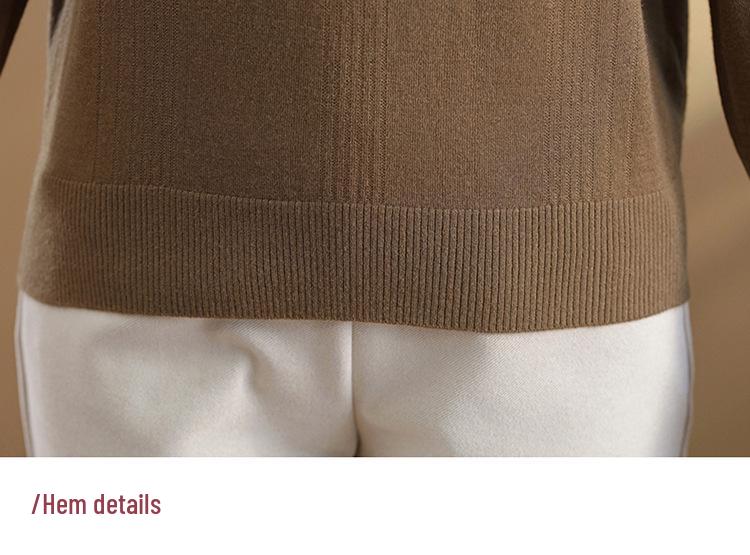 Autumn Long-Sleeve Knit Top for Middle-Aged Women, Lapel Shirt for 50s-60s, Base Layer Tee