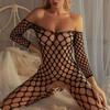 Fishnet Transparent Teddy Bodysuits Erotic Crotchless Lingerie Women Mesh Hollow Bodystocking Sexy Off Shoulder Teddies Bodysuit