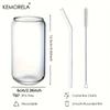 1/4PCS Set Transparent Glasses With Glass Straw Can Shaped For Beer Iced Coffee Whiskey Soda Tea Water with 2 Cleaning Brushes