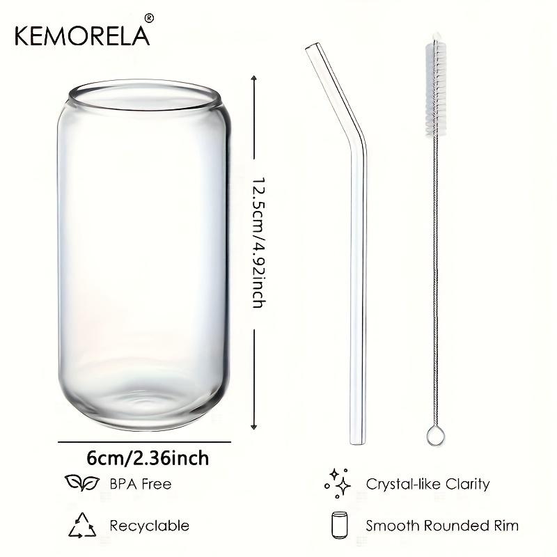 1/4PCS Set Transparent Glasses With Glass Straw Can Shaped For Beer Iced Coffee Whiskey Soda Tea Water with 2 Cleaning Brushes