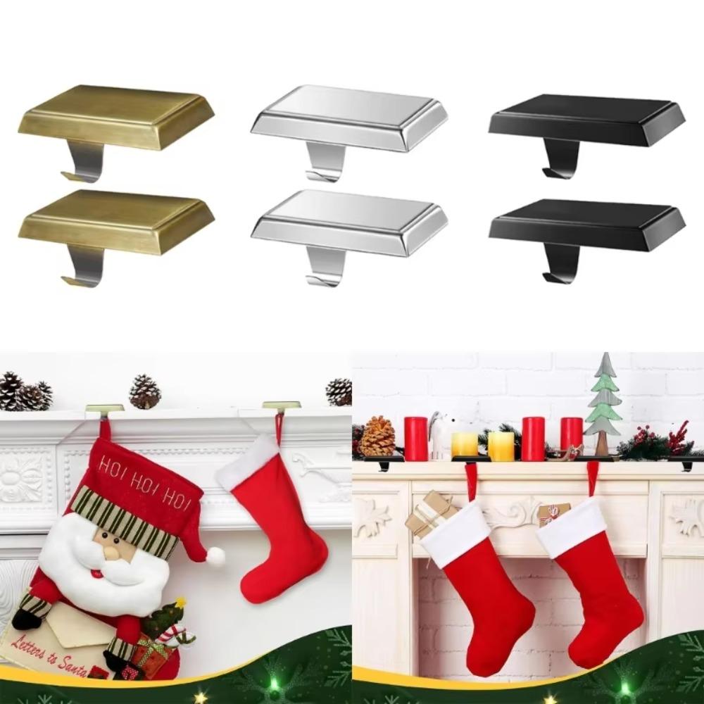 2pcs Large Size Christmas Stocking Hanger Non-Slip Fireplace Hook Christmas Stocking Holder  Table