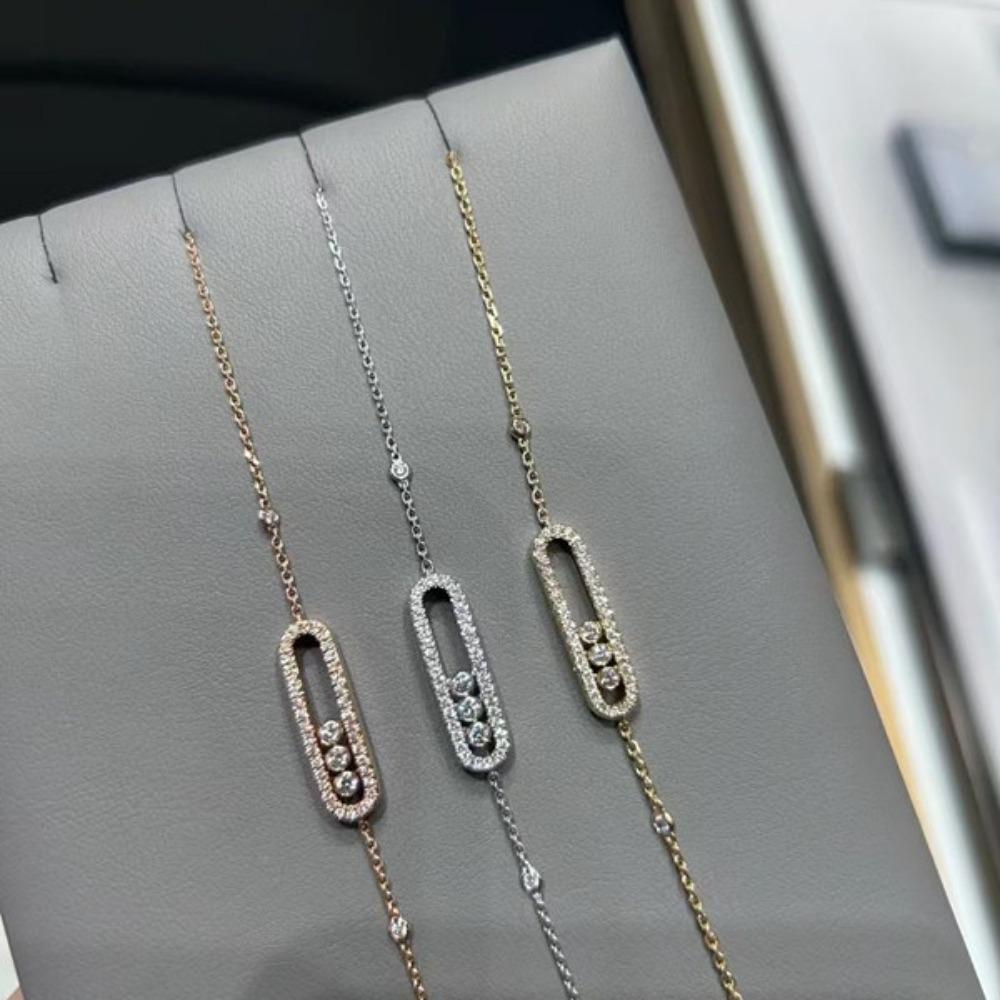 Full Diamond Bracelet Rose Gold Three Diamond Sliding Adjustable Zircon Silver Plated Jewelry