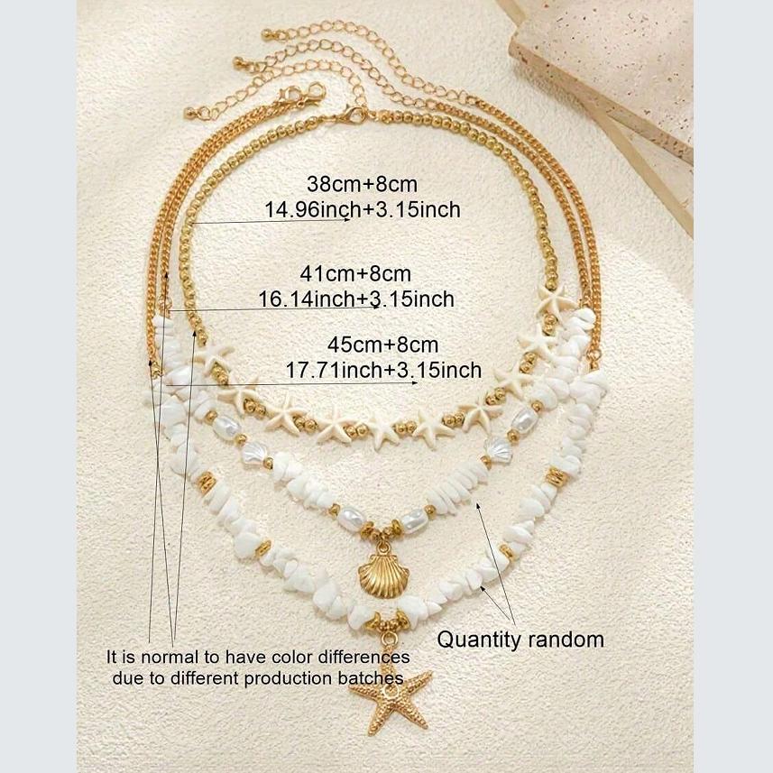 3pcs Bohemian Beach Vacation Personalized Random Stone, CCB Faux Pearl, Turquoise, Starfish, Seashell Pendant Necklace Set