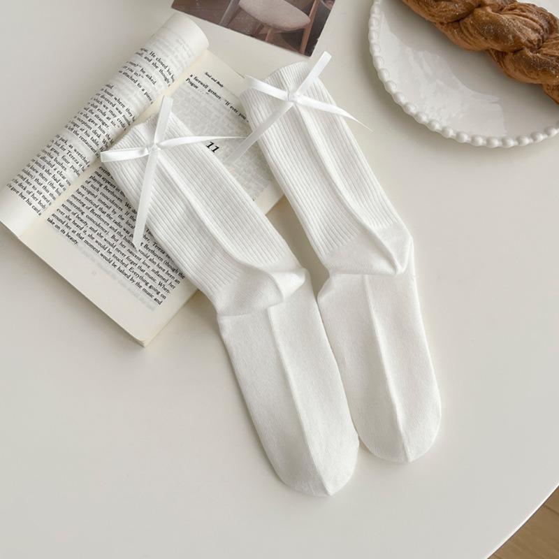 5 Pairs of Women's Bow Tie Versatile Mid Calf Stacking Socks