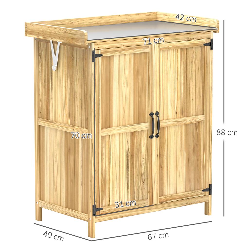 43 X 74cm Fir Wood Shed, with Metal Worktop - Natural Finish