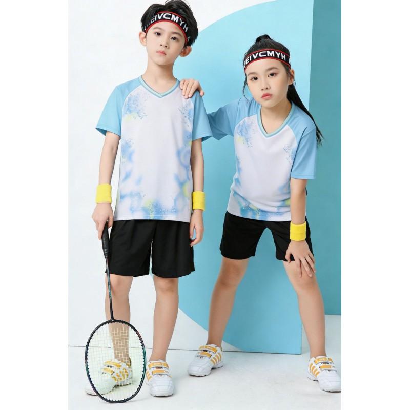 Kids Quick-Dry Badminton Set Short Sleeve Sport Jersey Unisex Tennis Volleyball Training Outfit