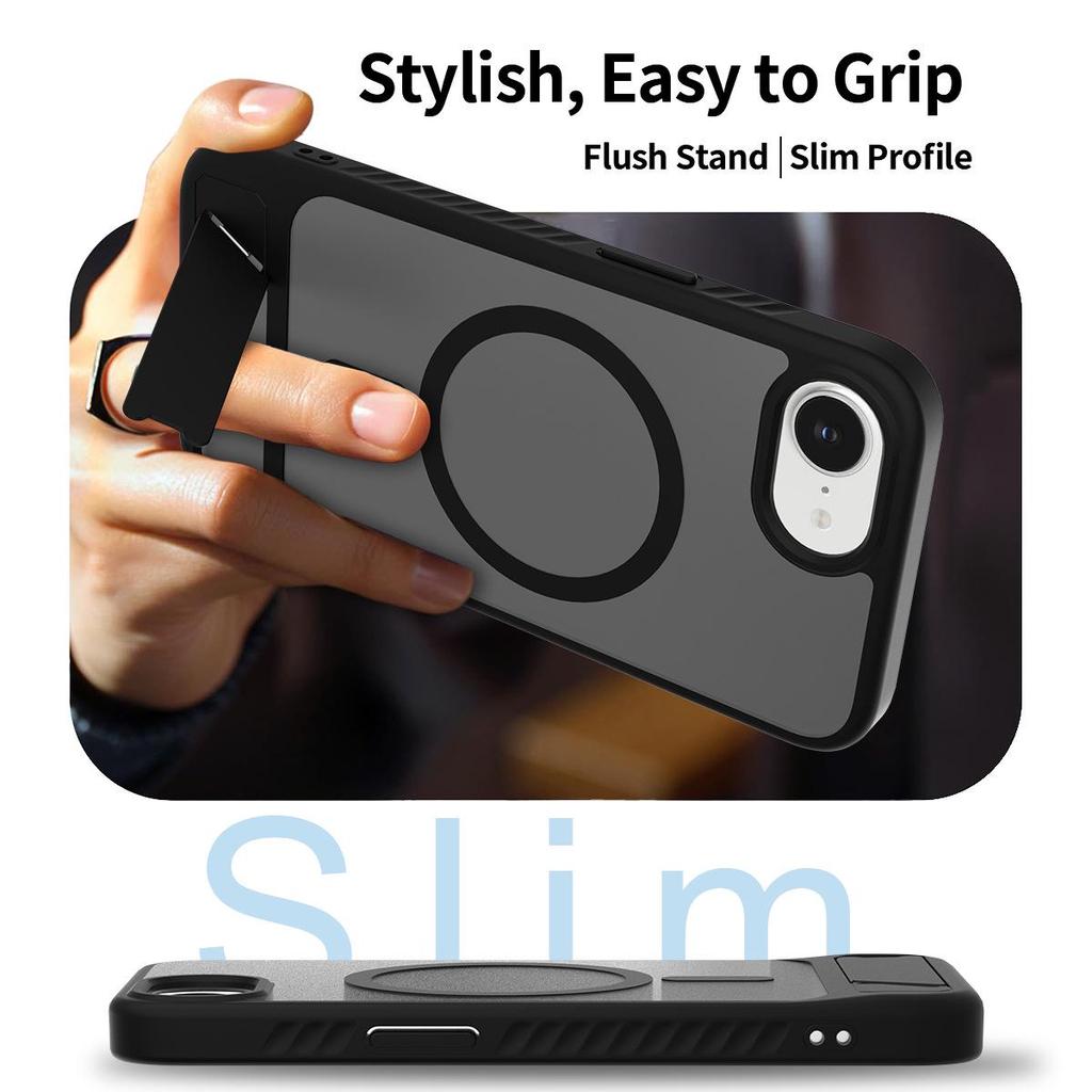 Black Apple 16 Stand Phone Case: 2-in-1 Drop-Proof Magnetic Protective Case for 15 Pro Max.