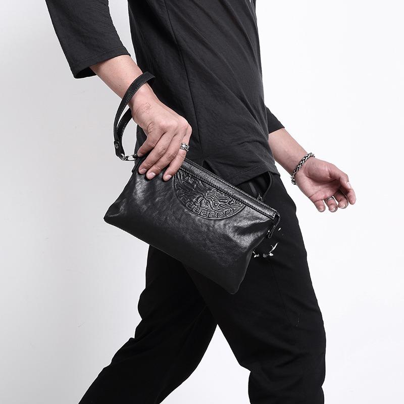 Genuine Leather Men's Business Casual Men's Cowhide Clutch Envelope Stylish Large Capacity Clutch Bag for Men