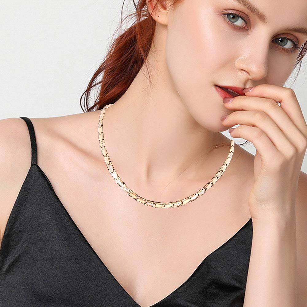 Hachi Women's Titanium Hematite Magnetic Necklace, Anti-Static, Fashion Jewelry, 47.5cm