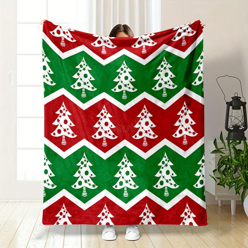 Zigzag Christmas Tree Pattern Print Blanket Soft and Cozy Perfect for the Living Room Bed Sofa or a Nap,gift