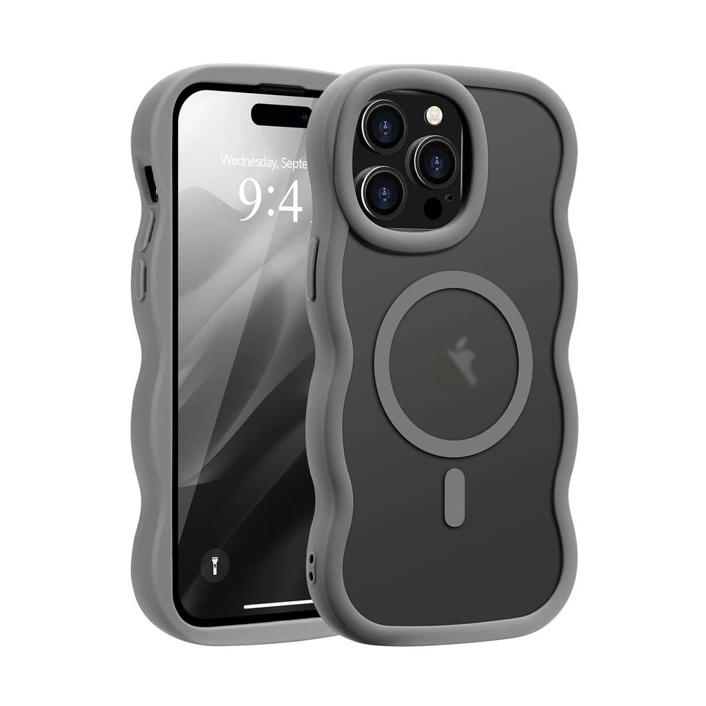 Luxury Wavy Frame Translucent Magnetic Wireless Charge Shockproof Case For 16E 16 15 14 13 12 Pro Max Plus Cover