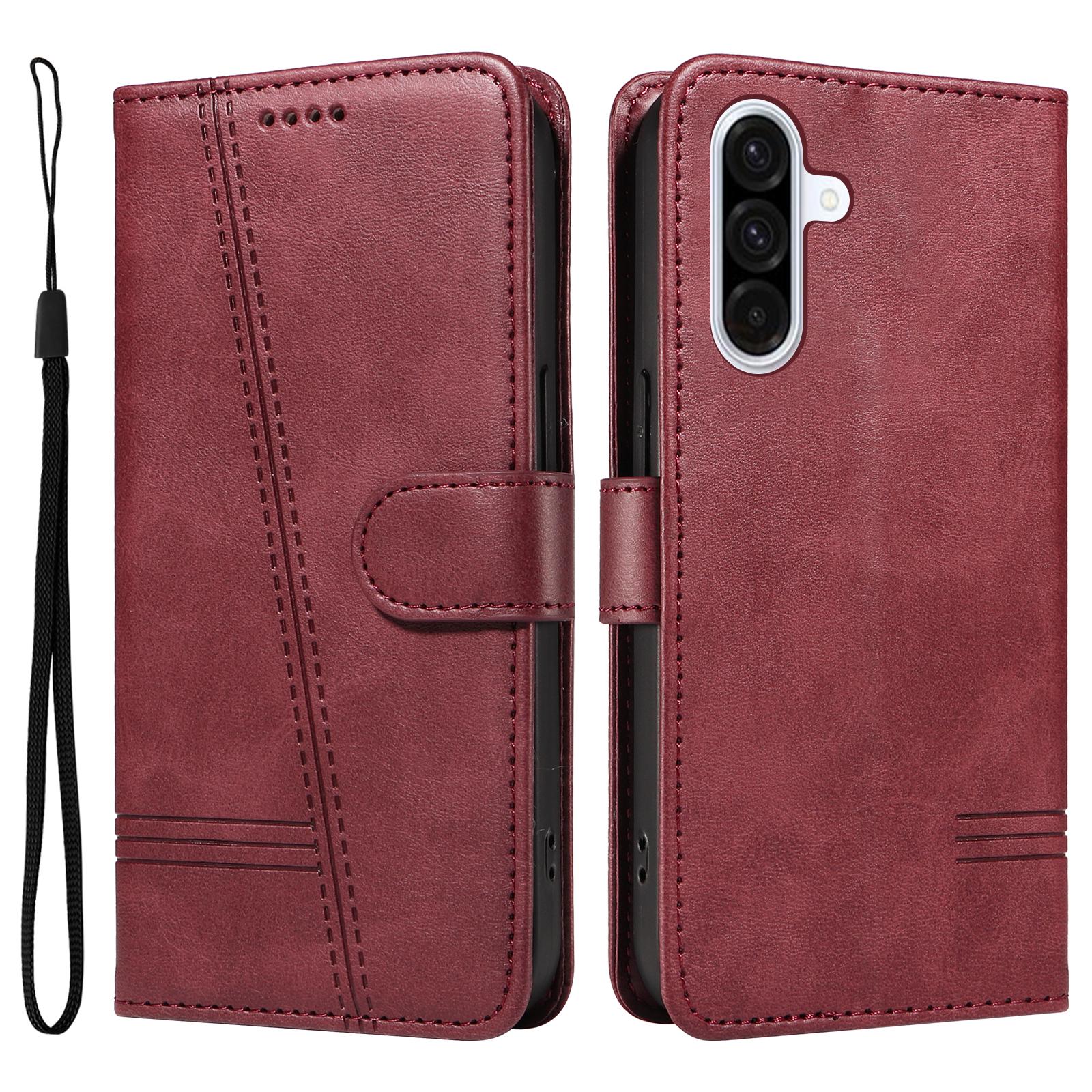 

Для Samsung Galaxy A36 5G Чохол-гаманець Шкіряний чохол для телефону з Т-подібними лініями Підставка Wine Red