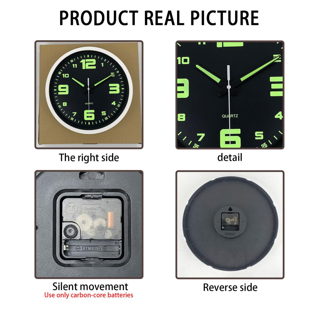 A Unique Luminous Plastic Wall Clock,8 Inch Modern Round Silent Glow Clock, Powered by AA Batteries