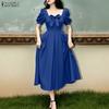 Women Elegant Square Collar Summer Casual Short Sleeve Dress