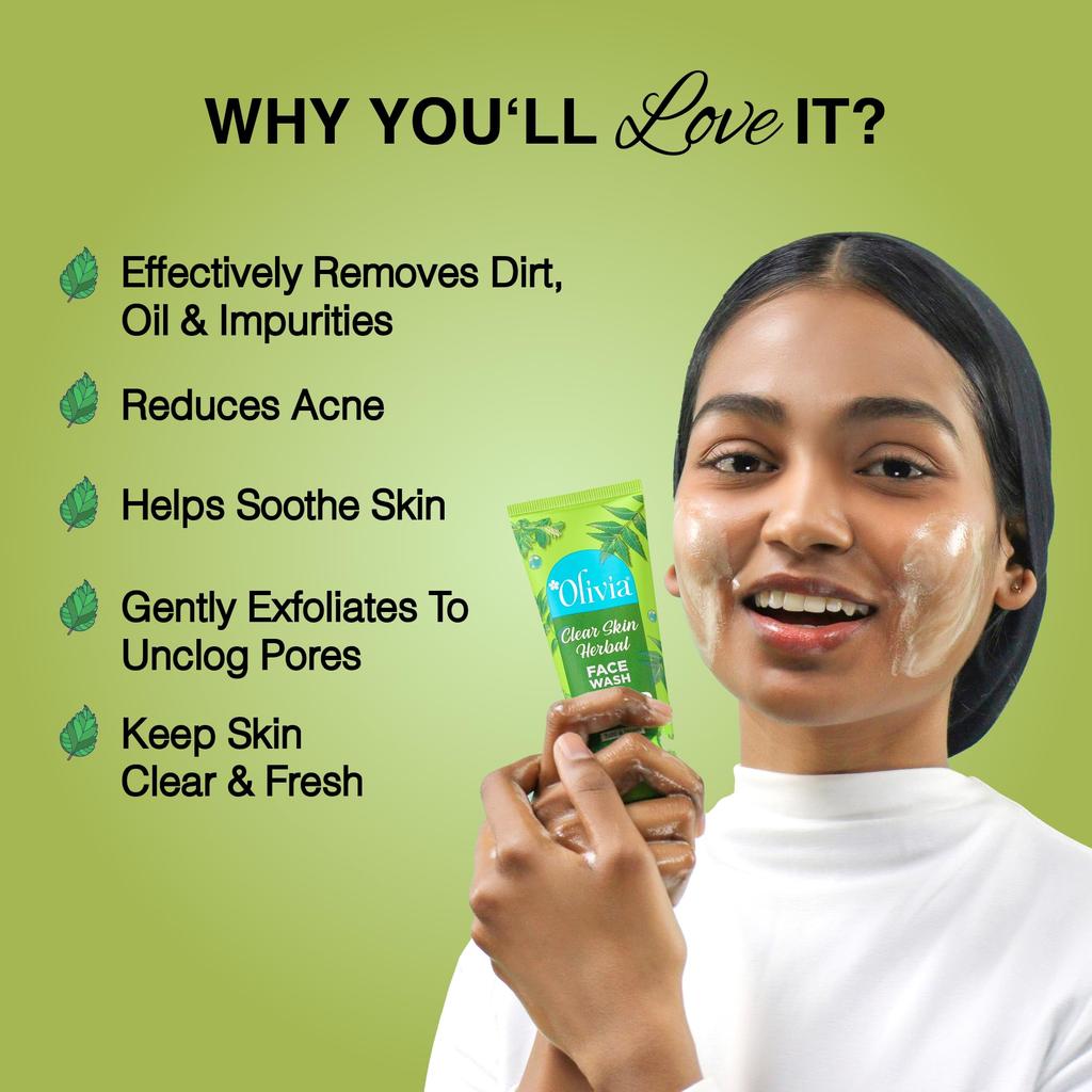 Olivia Clear Skin Herbal Face Wash for Acne Control 60g (Pack of 2)