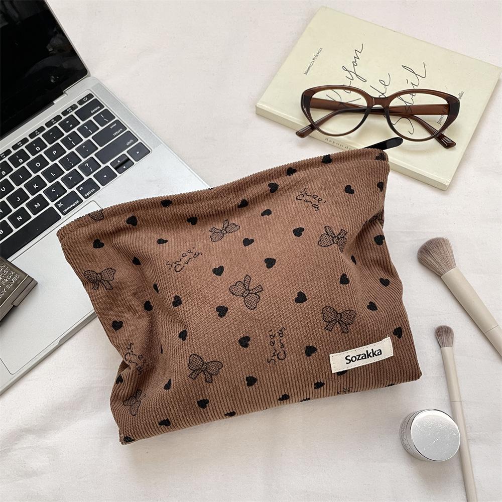 Corduroy Cosmetic Bag Women Korean Solid Color Makeup Organizer Travel Toiletry Pouch Beauty Case