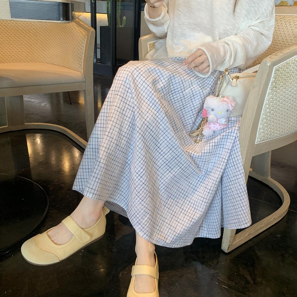 Sheepskin Version~ Grape Mother with the Same Soft Cute Round Head Versatile Lazy Velcro Word with Mary Jane Shoes Women's Spring and Summer