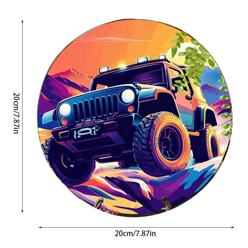 2d Flat 20*20cm, color Circular Wooden Sign, Retro Racing Car Design, Classic Rustic Style, for Room, Window, Bedroom, Door, Garage Mural Decoration.