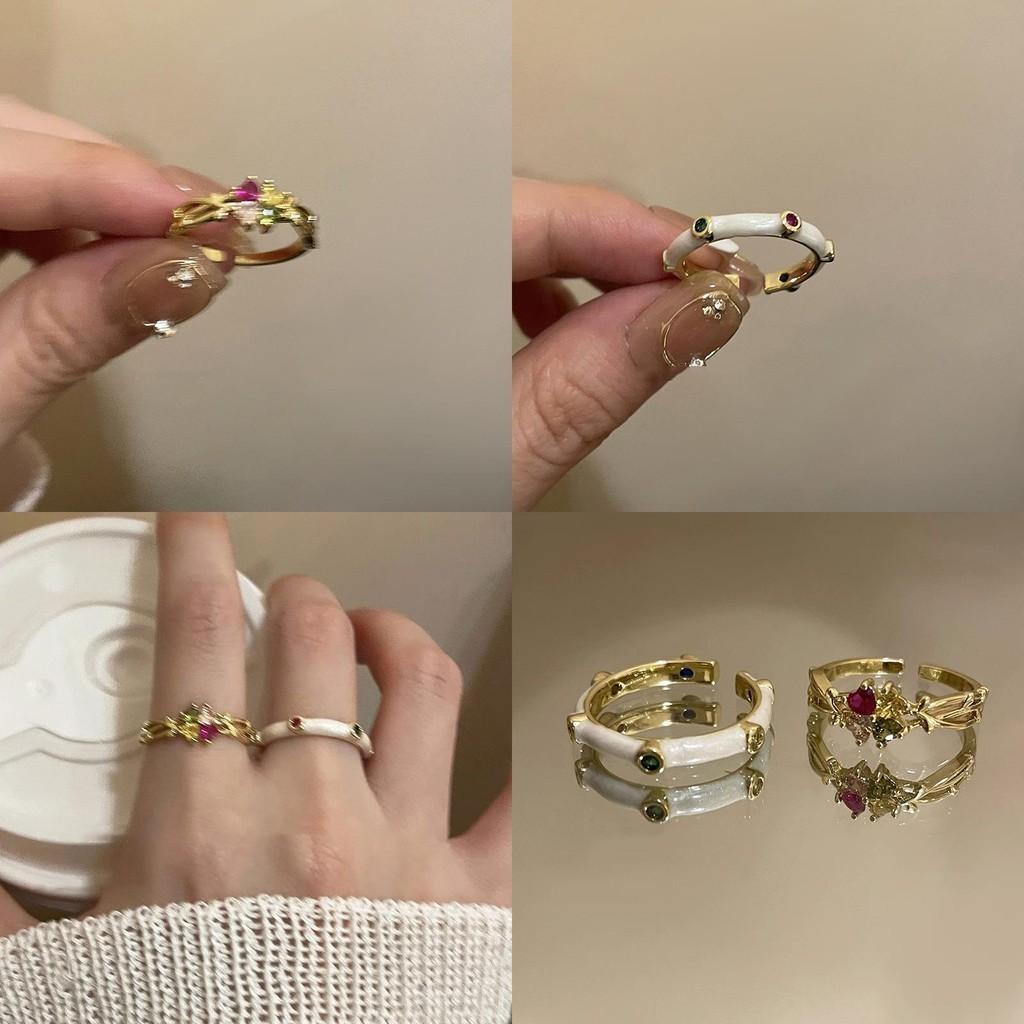 Chic Geometric Adjustable Copper Ring For Women Featuring Colorful Zirconia Stones