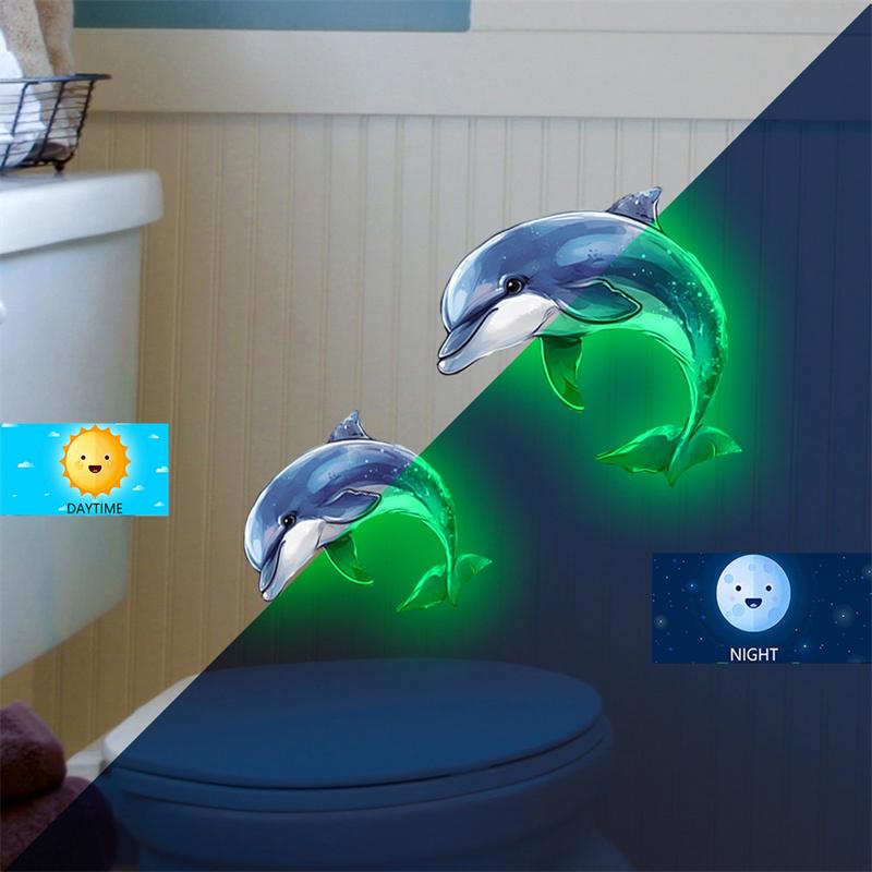 Świecący w ciemności naklejka na toaletę z delfinem samoprzylepna wodoodporna z PCV naklejka do pokoju dziecięcego sypialni łazienki dekoracja domu