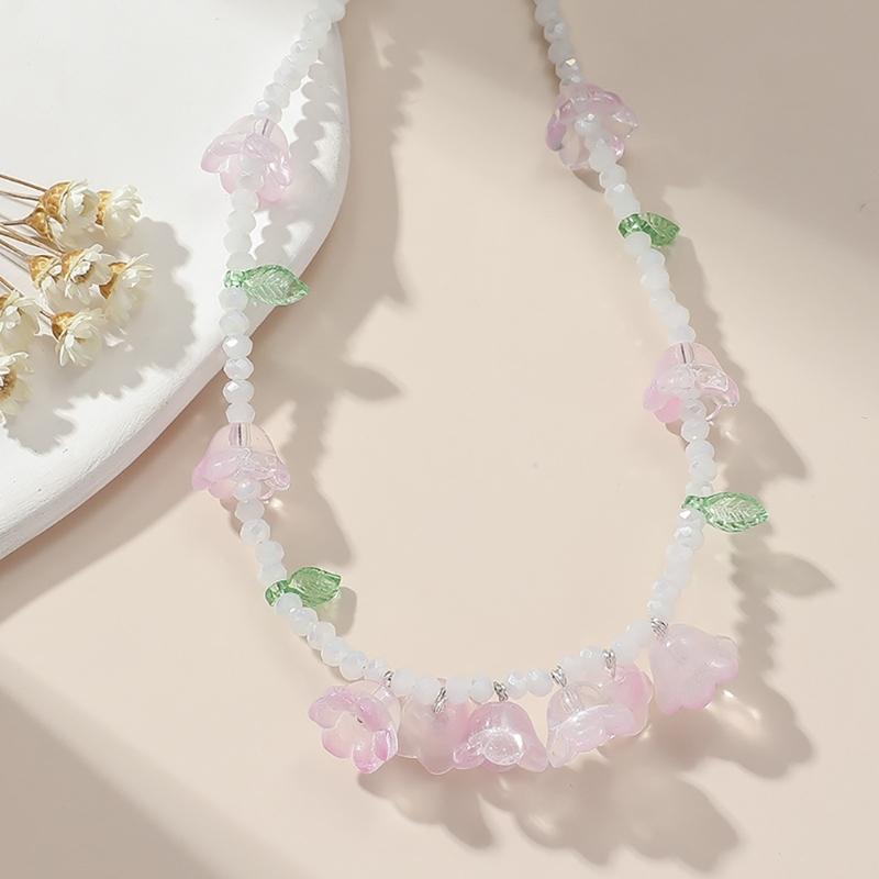 Trendy Resin Necklace Purple/Yellow Floral Leaf  Pendant Neckchains for Wedding Bridal Jewelry Unique Shape Ornaments