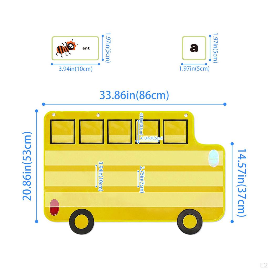 Classroom Pocket Chart, with Teaching Cards, Decor, School Bus Shaped for Kids Gifts