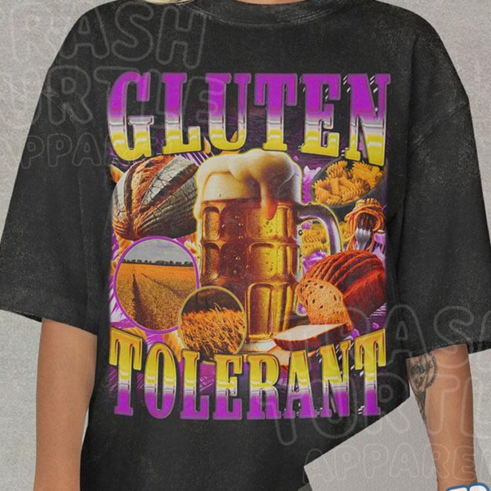 Gluten Tolerant Shirt Funny Beer Bread Lover Graphic TShirt Meme Joke Gift T-shirt Unisex Retro 90s Tee S