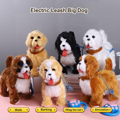 Tasma ile Yeni Elektrikli Peluş Köpek Oyuncak, Dil Dışarıda Yürümeyi Taklit Eder, Kuyruk Sallar Çocuk Hediyeleri İçin Elektronik Peluş Oyuncak.