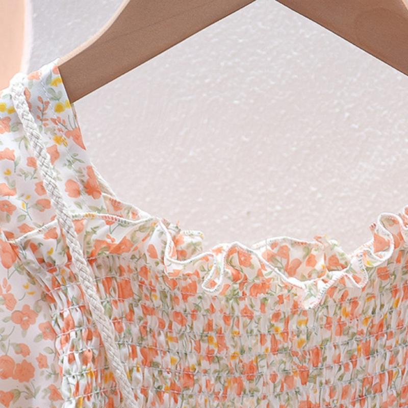 Bebek Çocuk Yaz Güzel Bebek Fırfır Kollu Kız Çiçek Rahat Plaj Elbise Sundress Elbiseler + Dokuma Çanta