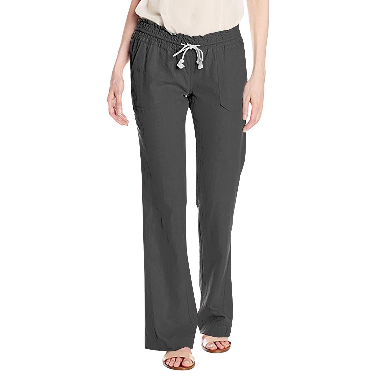 

New Soft Cotton And Linen Women s Pants Solid Color Lace-Up Loose Casual Wide-Leg Trousers XXXL