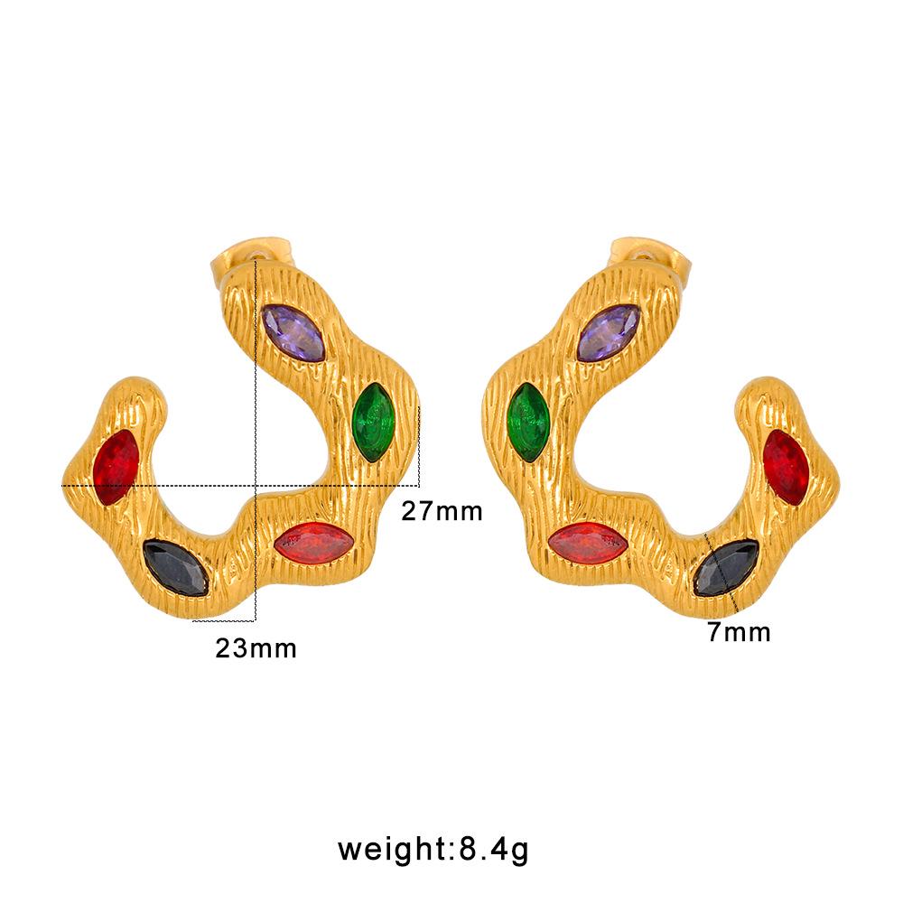 Vintage Multi-color Zirconia Ear Cuffs, 18K Gold Titanium Steel, Elegant Earrings разноцветный