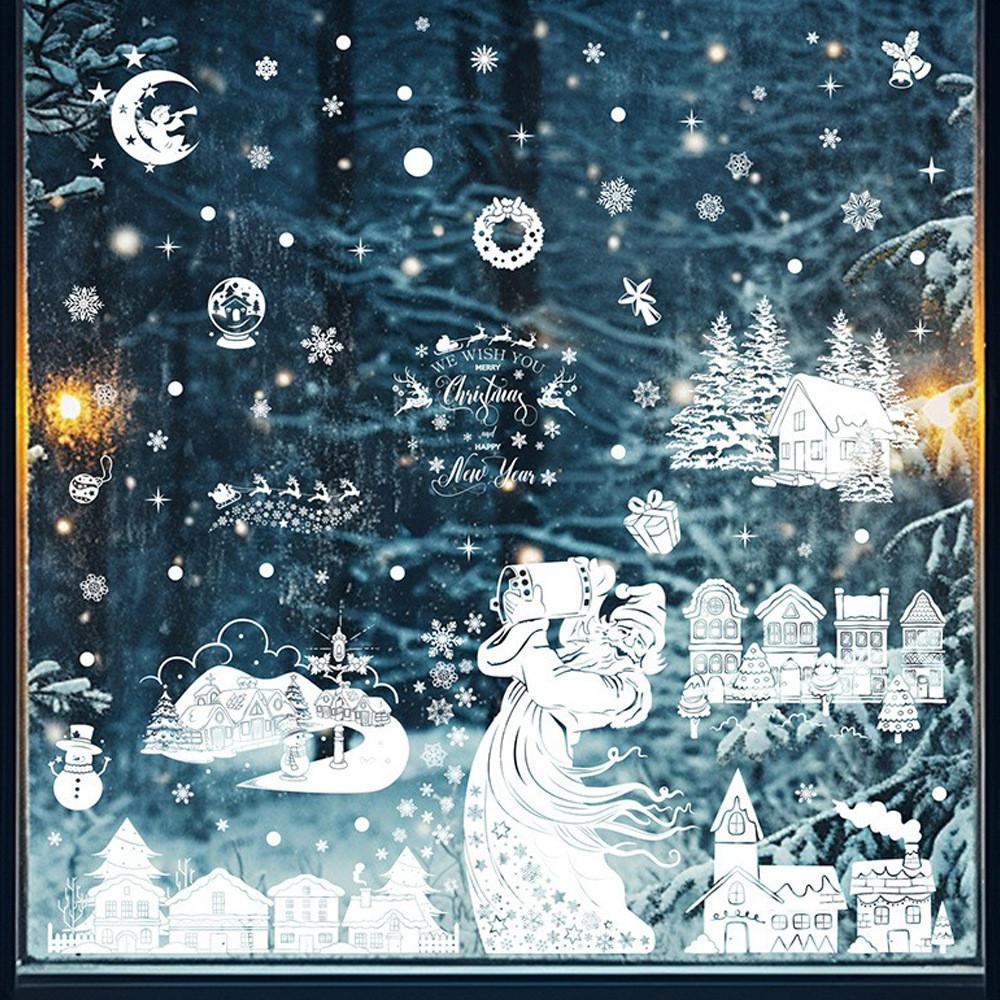 Tree Christmas Decor Pvc Stickers With Snowman Santa Snow House Christmas Decor