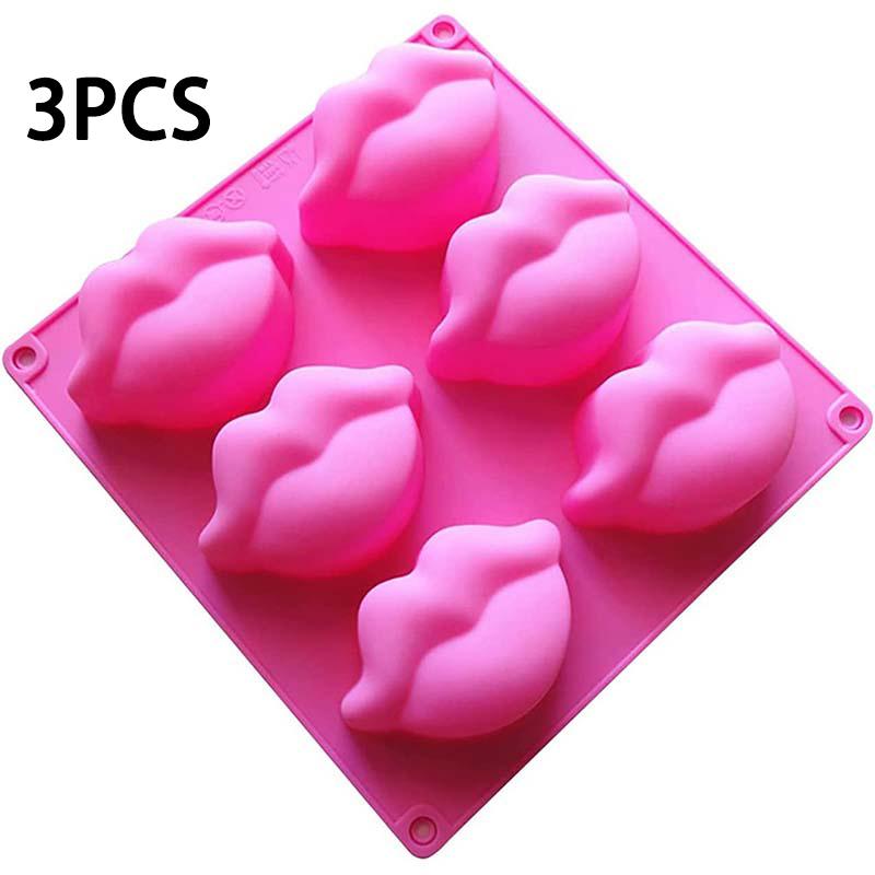 WTEMPO 3PCS 6 Cavities DIY Lip Shape Chocolate Fondant Mold 3D Three-dimensional Pudding Mousse Cake Baking Mold Creative Glue Crafts Mold