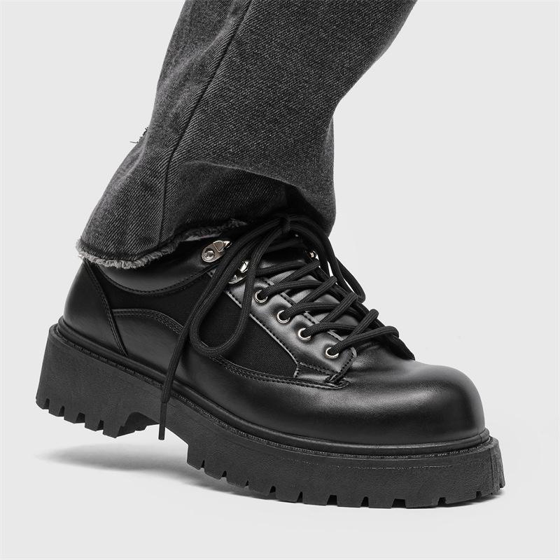 New men's black casual leather shoes big head niche low top thick sole heightening men's shoes Z55