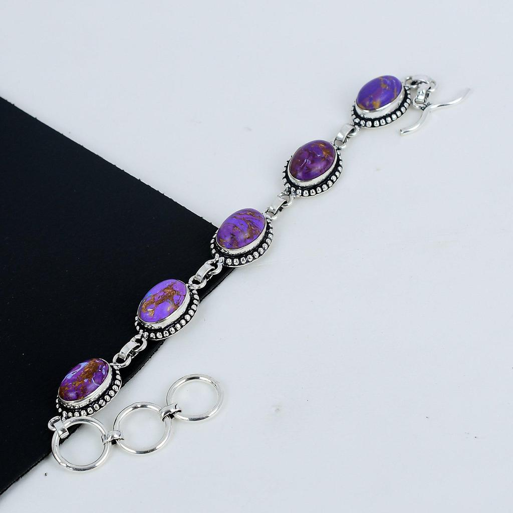 Purple Turquoise Gemstone Handmade 925 Sterling Silver Bracelet, Purple Turquoise Bracelet For Wife , Unisex Bracelet Engagement Gift