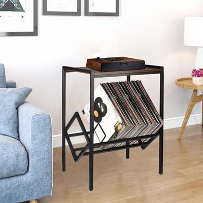 Dvojité vrstvy Vinylový stojan na gramofonové desky Dřevo Zrno Kovová noha pro vysoké zatížení Obývací pokoj Ložnice Kancelář 80 alb Gramofon Úložný stojan na gramofony