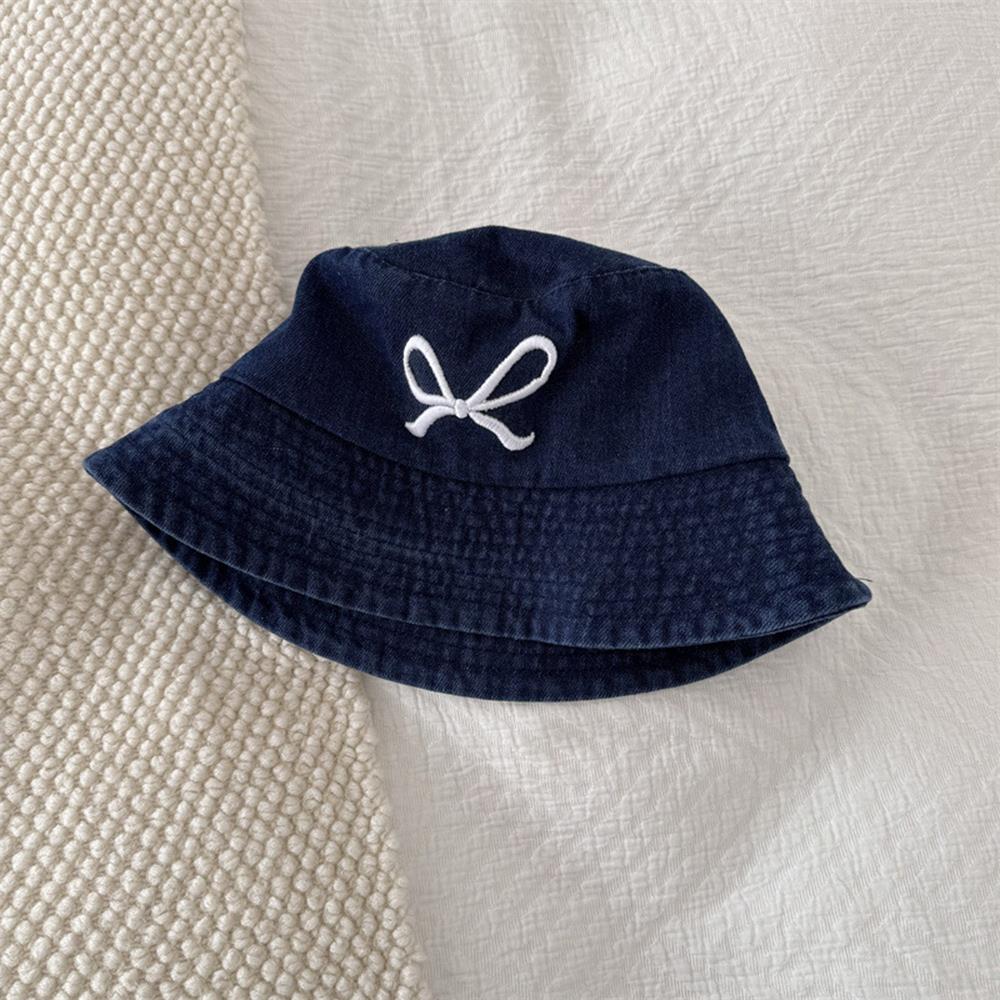 Summer Embroidery Bow Washed Denim Bucket Hat For Women Panama Hats Outdoor Fisherman Hat Beachside Sunscreen Visor Cap