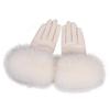 Women Genuine Lambskin Leather Gloves With Real Fox Fur Trim Cuff Winter Warm Driving Gloves-Velvet Lined