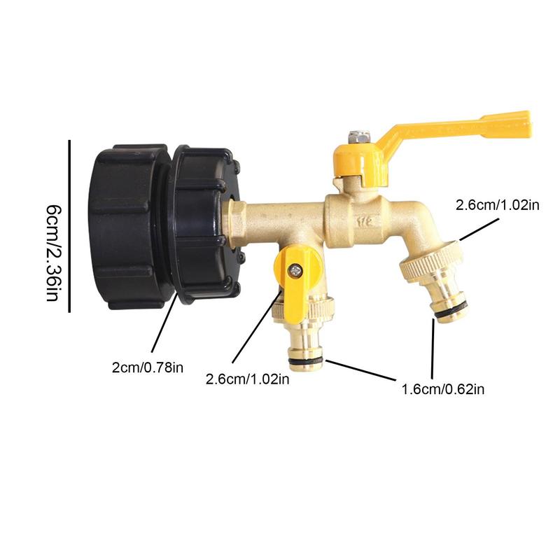 IBC Tote Hose Adapter Portable Brass Garden Hose Faucet Water Tank Hose Connector IBC Water Tank Fittings With 2 Faucets For