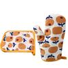 Heat Resistant Oven Gloves With Insulated Pad Set Baking Microwave Kitchen Use Cotton Linen Blend Modern Geometric Design
