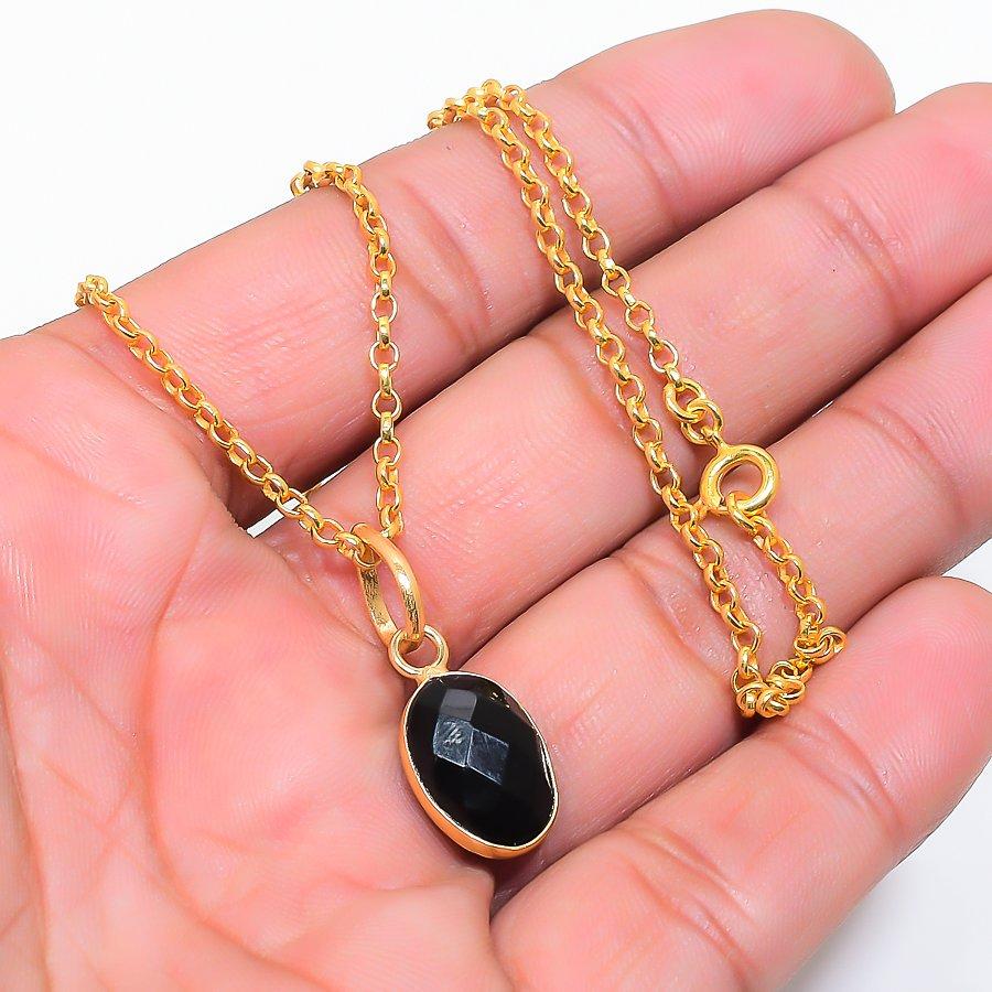 Black Spinel Gemstone Handmade 925 Sterling Silver Jewelry Necklace 20" GK-7556