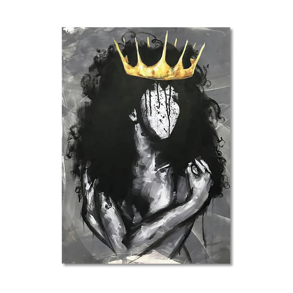 Black Woman With Crown Model Wall Art Poster Faceless Nordic Mural Modern Home Decor Canvas Pictures Prints Living Room Decorate