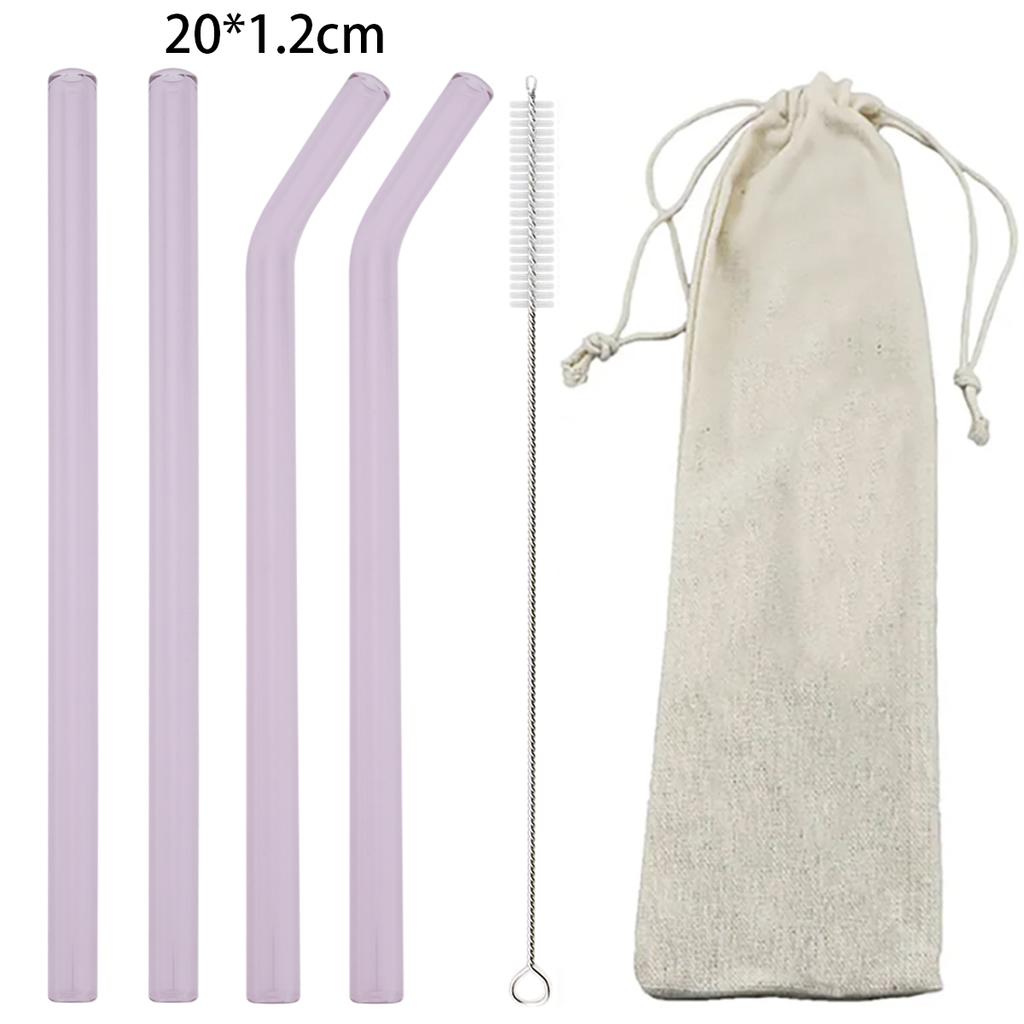 6pcs Reusable High Borosilicate Glass Straw Set Wide 12mm Pearl Milkshake Bubble Tea Straw with Brush Storage Bag Bar Accessorie