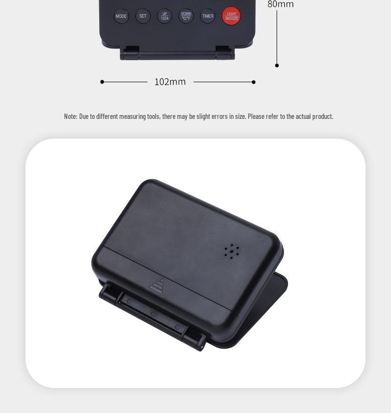 Ultra-Thin Multi-Functional Travel Alarm Clock with Light, Flip Design, Model 035