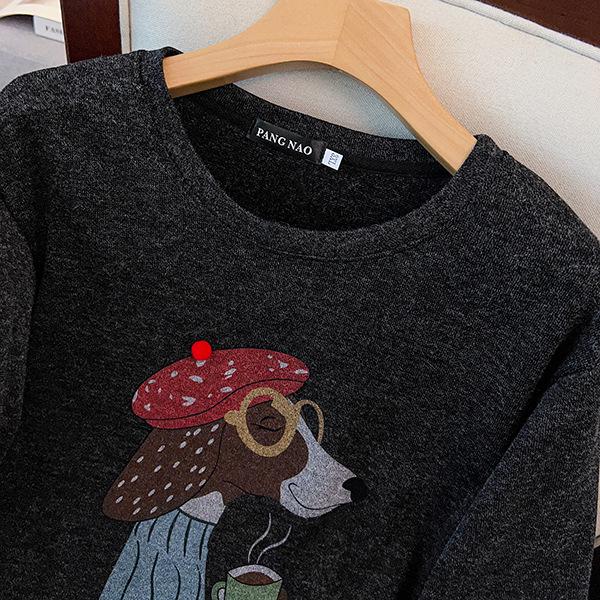 2025 Women's Versatile Round Neck Hoodie, Printed Little Dog, Plus Size, 300 Jin, Long Sleeve, Casual Pullover, Extra Large.