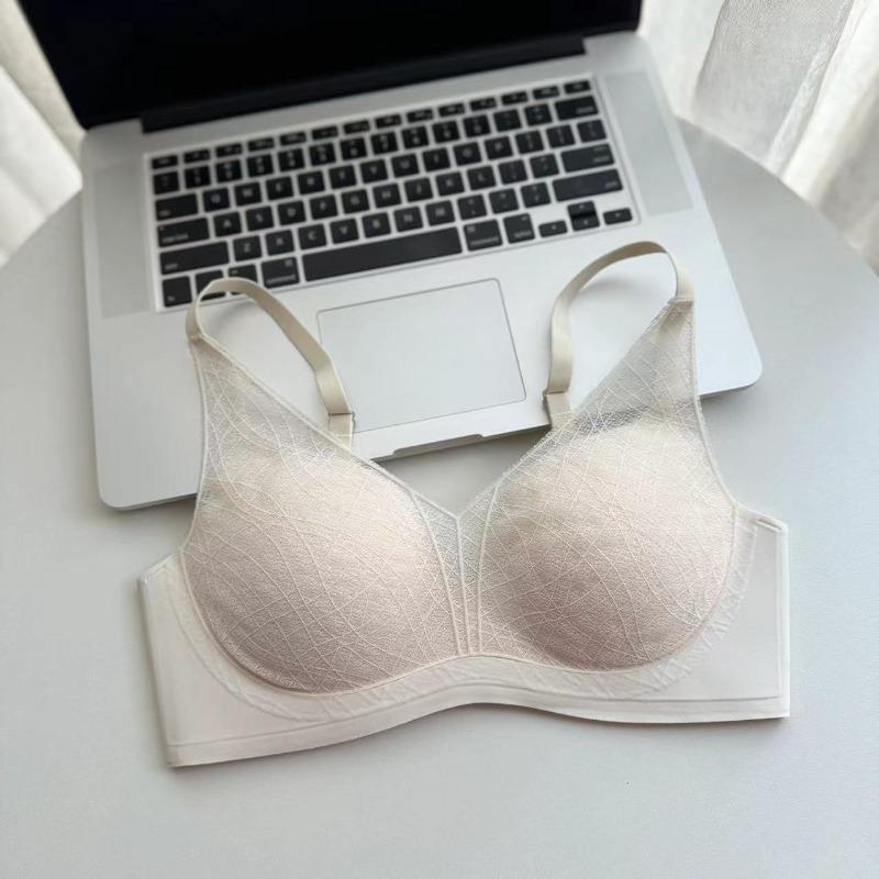 Lace flocked underwear thin cup modal mulberry silk lotus root powder cup comfortable breathable adjustment breast bra