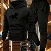 Men's Riding Pattern Hooded Sweatshirt and Jogging Pants, Comfortable and Warm, Printed Design, Loose Hooded Sweatshirt Set